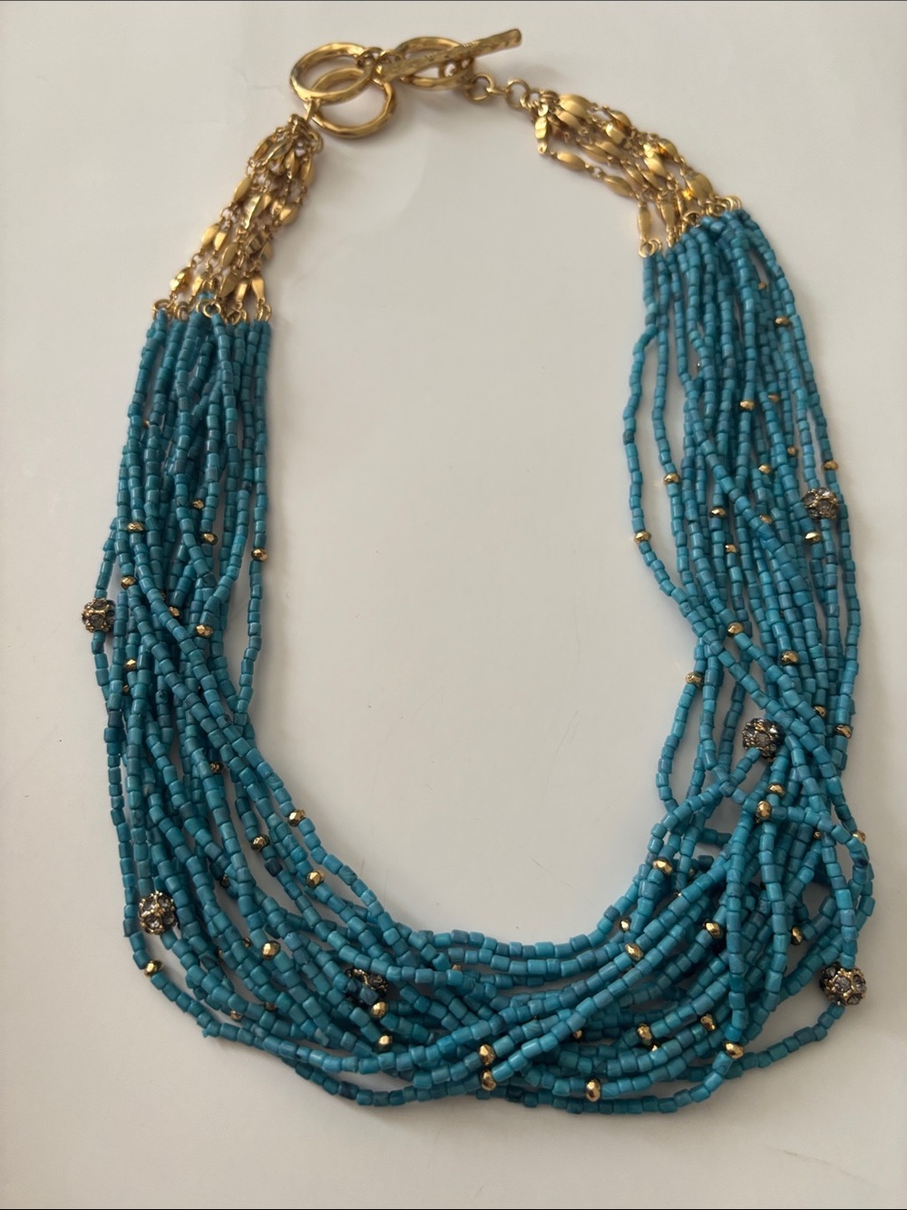 Multi-Strand Turquoise Beaded Necklace with Gold Accents - Picture 8 of 8